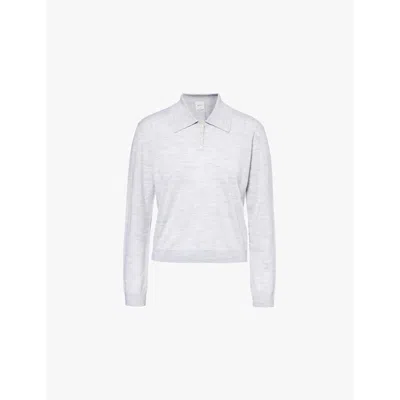 Shop Leset Womens Light Grey Melange James Long-sleeve Merino-wool Polo Jumper