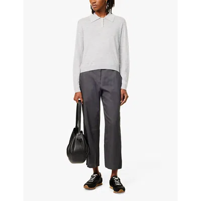 Shop Leset Womens Light Grey Melange James Long-sleeve Merino-wool Polo Jumper