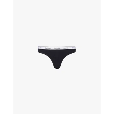 Calvin Klein Womens Black Modern Logo Low-rise Stretch-cotton Thong In Black