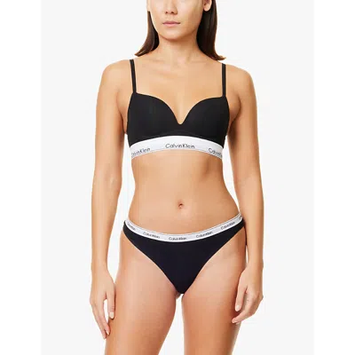Calvin Klein Womens Black Modern Logo Low-rise Stretch-cotton Thong In Black