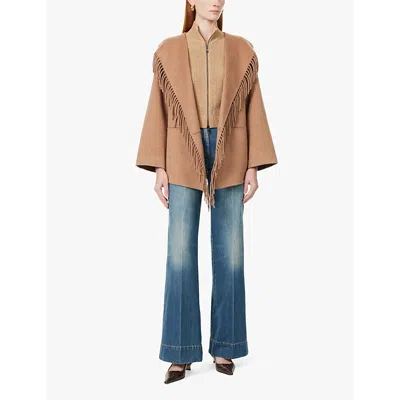Simkhai Rowen Fringe Belted Wool-blend Jacket In Camel