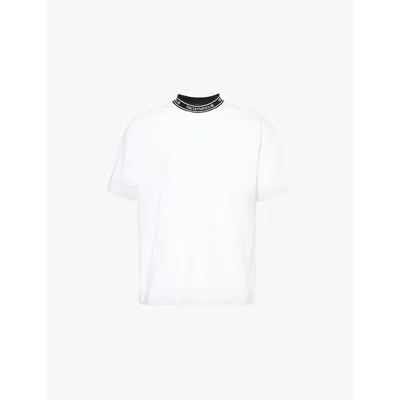 The Couture Club Mens White Crewneck Intarsia-branding Regular-fit Cotton-jersey T-shirt In White