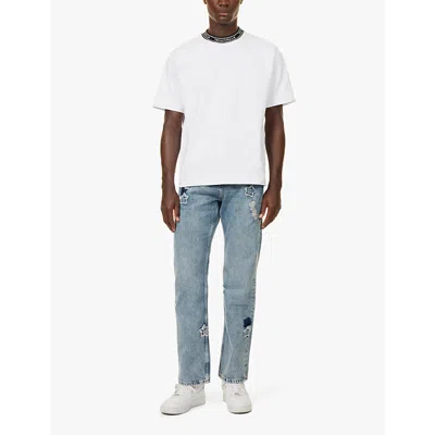 The Couture Club Mens White Crewneck Intarsia-branding Regular-fit Cotton-jersey T-shirt In White