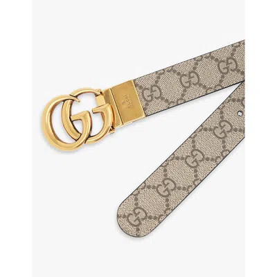 Gucci Womens Beige Monogram-print Brand-plaque Leather Belt In Beige