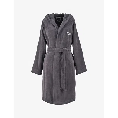 Hugo Boss Womens Graphite Logo-embroidered Cotton-terry Kimono Dressing Gown In Graphite