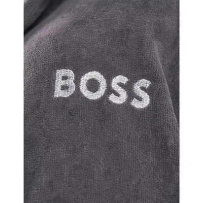 Hugo Boss Womens Graphite Logo-embroidered Cotton-terry Kimono Dressing Gown In Graphite