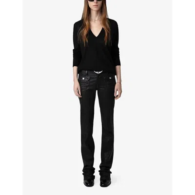 Zadig & Voltaire Womens Noir Rivy Embroidered-wings Cashmere Jumper In Noir