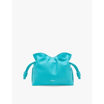 Loewe Flamenco Mini Clutch Bag In Napa Leather With Golden Foil Anagram In Deep Turquoise