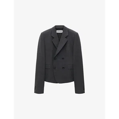 Loewe Wool Twill Double-breasted Blazer In Anthracite Melange
