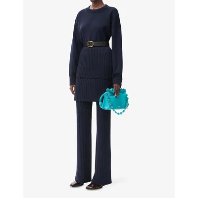 Loewe Long Ribbed Wool Sweater In Navy Blue