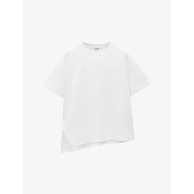 Shop Loewe Womens Anagram-embroidered Asymmetric-hem Cotton-blend Jersey T-shirt White