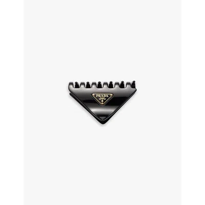 Prada Womens Black Brand-plaque Triangle Acrylic Claw Clip In Black