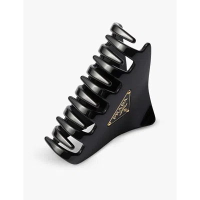 Prada Womens Black Brand-plaque Triangle Acrylic Claw Clip In Black