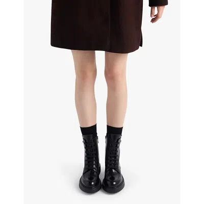 Prada Elegant Leather Ankle Boots With Lace-up Detail In Black