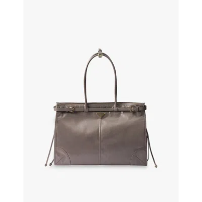 Prada Womens Grey Brand-plaque Large Leather Shoulder Bag In Grey
