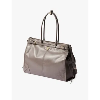 Prada Womens Grey Brand-plaque Large Leather Shoulder Bag In Grey