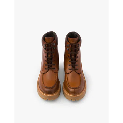 Prada Womens Brown Padded-cuff Leather Ankle Boots In Brown