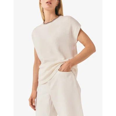 The White Company S Porcelain Embroidered-stitch Sleeveless Knitted Top In Porcelain