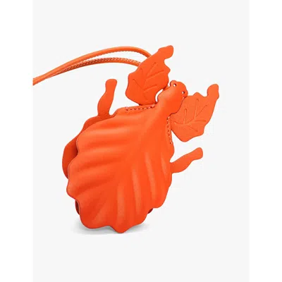 Loewe Womens Vivid Orange Leaf Insect Leather Keyfob Charm In Vivid Orange