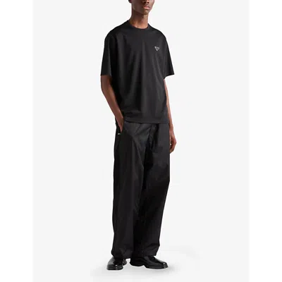 Prada Mens Black Brand-plaque Oversized-fit Recycled-polyester T-shirt In Black