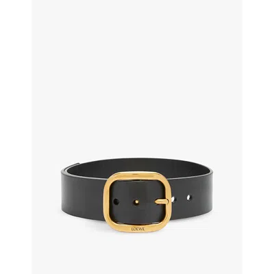 Loewe Leather Rounded-rectangle Belt In Black/vintage Brass