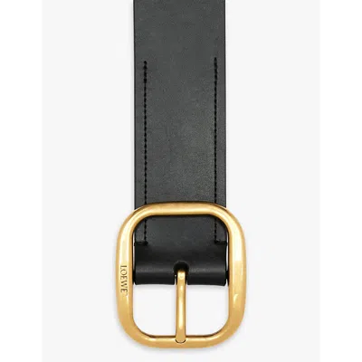 Loewe Leather Rounded-rectangle Belt In Black/vintage Brass