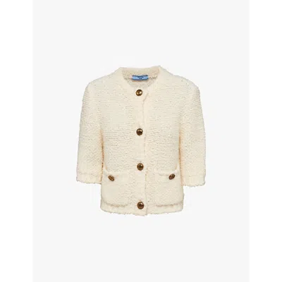 Prada Boucle Elbow-sleeve Cardigan In White