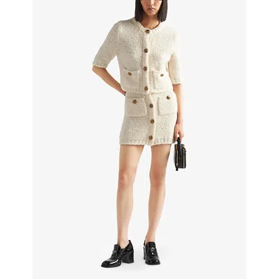Prada Boucle Elbow-sleeve Cardigan In White