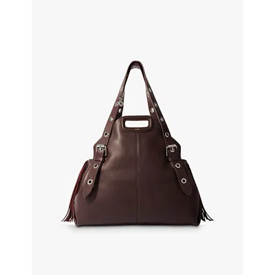 Maje Womens  Miss M Xl Leather Shoulder Bag In Noir / Gris