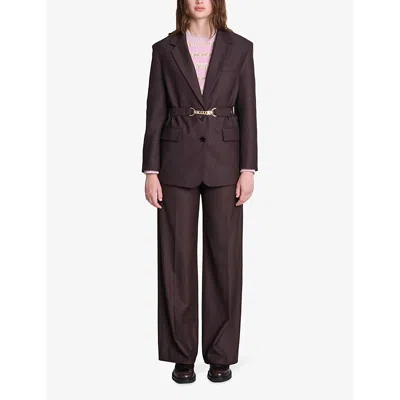 Maje Belted Suit Jacket In Bruns