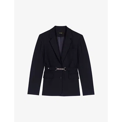 Maje Belted Suit Jacket In Noir / Gris