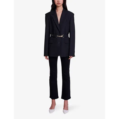 Maje Belted Suit Jacket In Noir / Gris