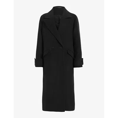Allsaints Womens Black Mabel Double-breasted Oversized Woven Coat In Black