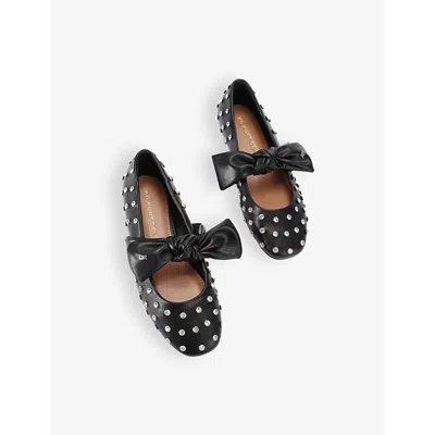Kg Kurt Geiger Womens Black Master Stud 2 Stud-embellished Flat Leather Ballet Flats In Black