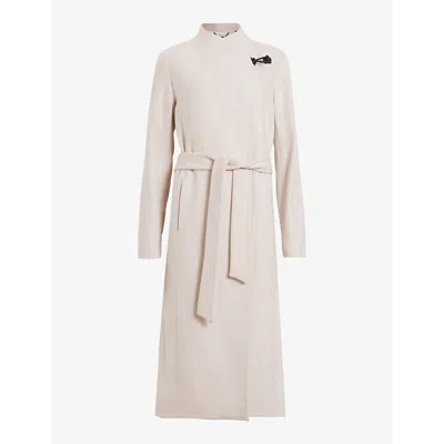 Allsaints Riley Wool Blend Belted Coat In Desert White