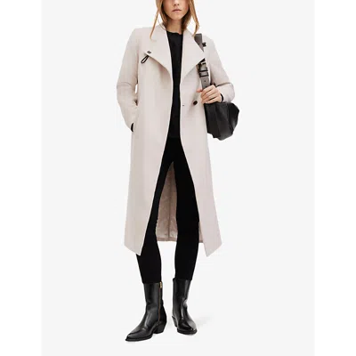 Allsaints Riley Wool Blend Belted Coat In Desert White