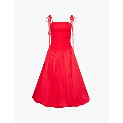 Amy Lynn Womens Red Ruched-side Strapless Puffball Cotton Midi Dress In Red