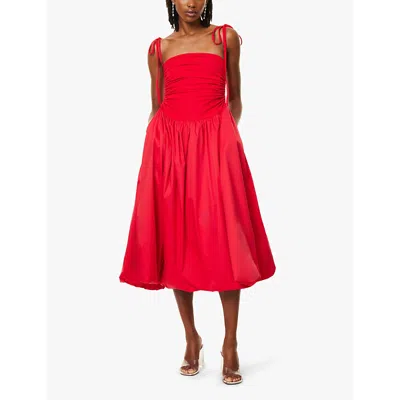 Amy Lynn Womens Red Ruched-side Strapless Puffball Cotton Midi Dress In Red