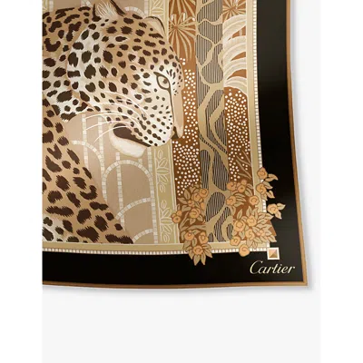 Cartier Womens Beige And Caramel Woman With A Panther Silk-twill Scarf In Beige And Caramel