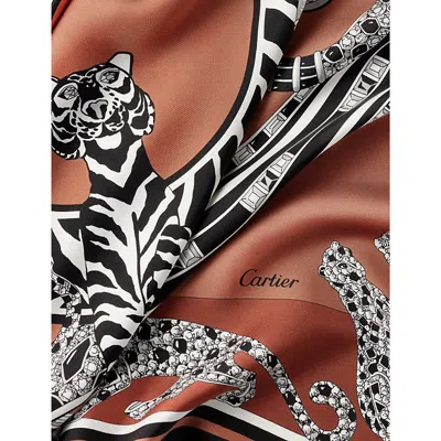 Cartier Silk Panther Scarf In Caramel