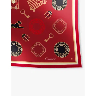 Cartier Womens Burgundy Diablo De  Graphic-print Silk-twill Scarf In Burgundy