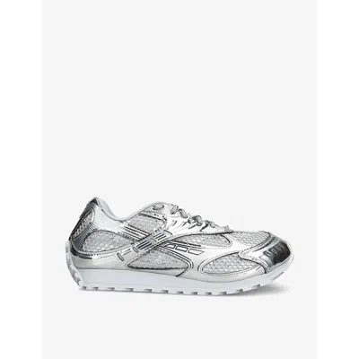 Bottega Veneta Orbit Metallic Technical Fishnet Low-top Sneakers In Silver