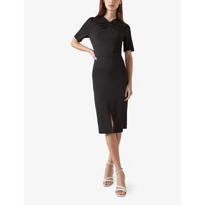 Lk Bennett Womens Bla-black Lila Tuck-front Short-sleeve Stretch-woven Midi Dress In Bla-black