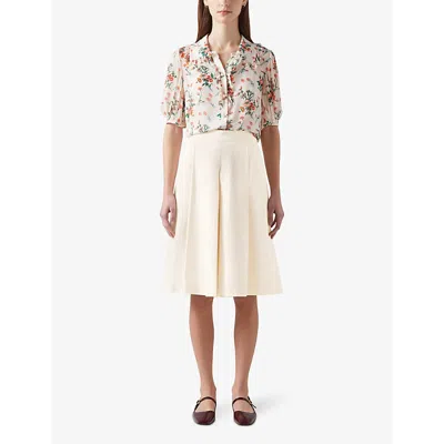 Lk Bennett Womens Cre-ecru Abbie Wide-leg High-rise Stretch-cotton And Linen-blend Shorts In Cre-ecru