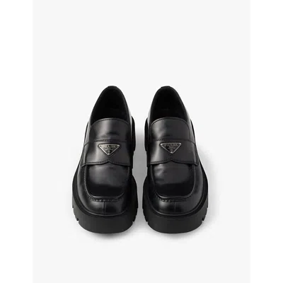 Prada Monolith Brushed Leather Loafers In Black