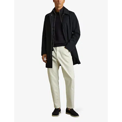 Reiss Mens Navy Logan Funnel-neck Regular-fit Stretch-nylon Coat In Navy