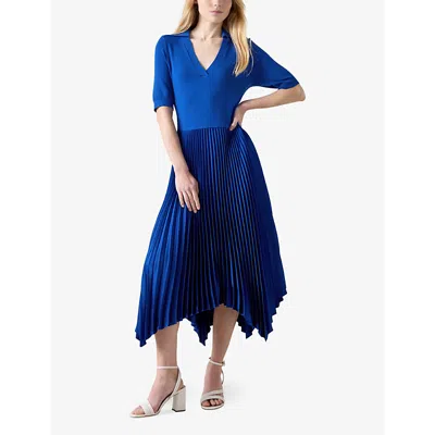 LK BENNETT WOMENS LK BENNETT LORNA PLEATED-SKIRT SHORT-SLEEVE STRETCH-WOVEN MIDI DRESS 