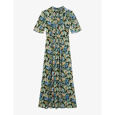Lk Bennett Womens Mul-multi Thelma Floral-print Tie-neck Woven Midi Dress In Mul-multi