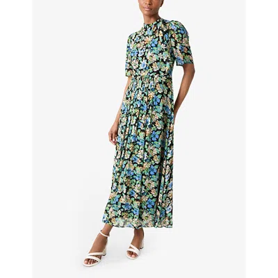 Lk Bennett Womens Mul-multi Thelma Floral-print Tie-neck Woven Midi Dress In Mul-multi