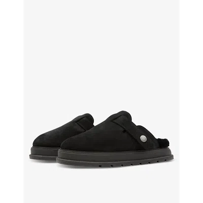 Cole Buxton Mens Black Shearling-lined Flat Suede Mules In Black